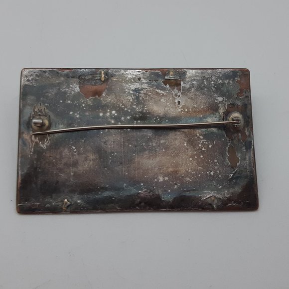 Vintage Copper Brooch With Farm Scene in Birks Box - Picture 9 of 11
